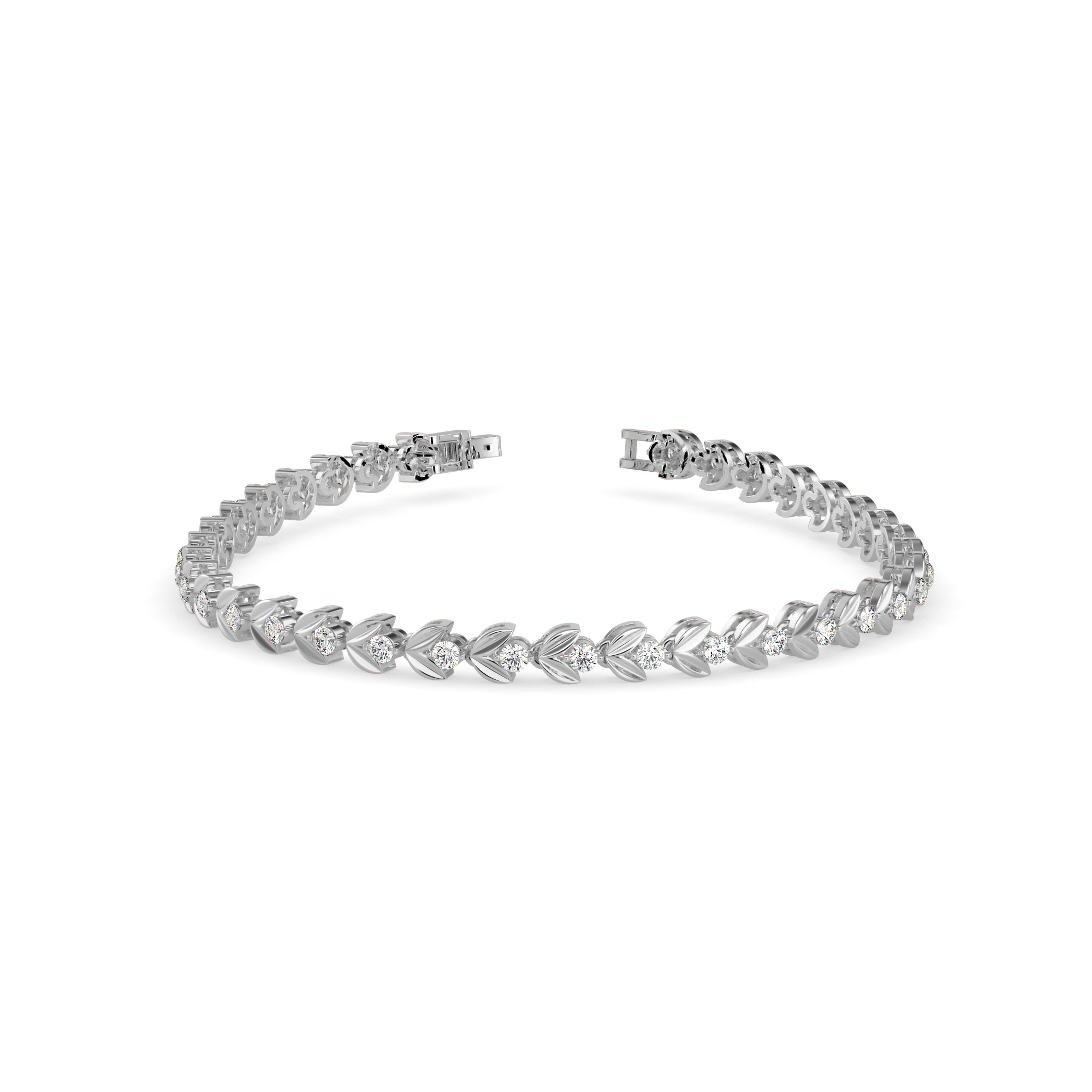 Leaf Motif Diamond Tennis Bracelet – White Gold Finish - Image 4